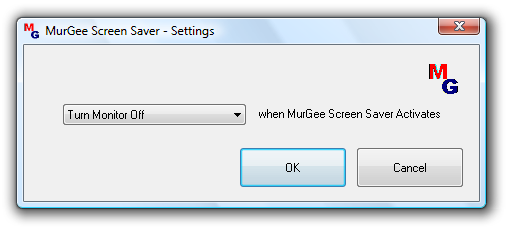 Screenshot displays settings to configure MurGee Screen Saver